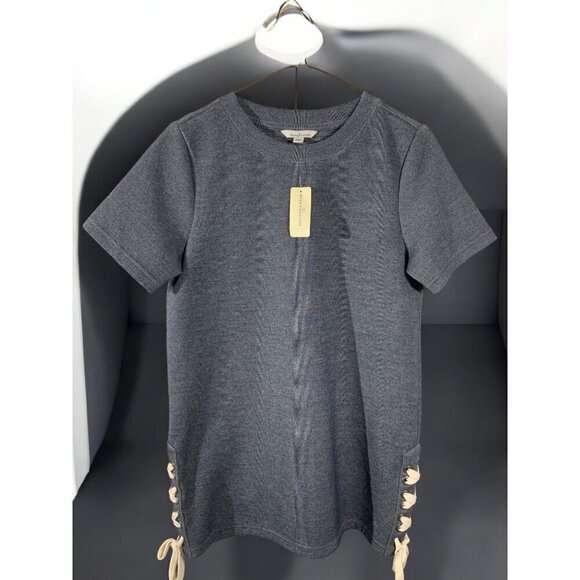 LL Bean Signature  Womens Side Tie Detail Short Sleeve Sweatshirt Navy New XXS - Picture 7 of 9